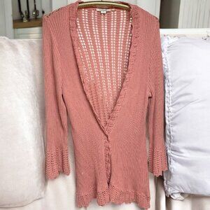 Simply Noelle Pink Open Knit Bell Sleeve Open Long‎ Cardigan